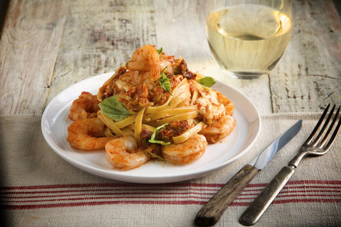 Shrimp Fettuccine Pasta and Fresh Mozzarella